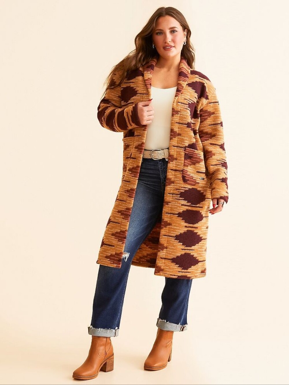 Hooey Aztec Duster Cardigan Maroon Brown Western Aztec Ranch Boho Size S